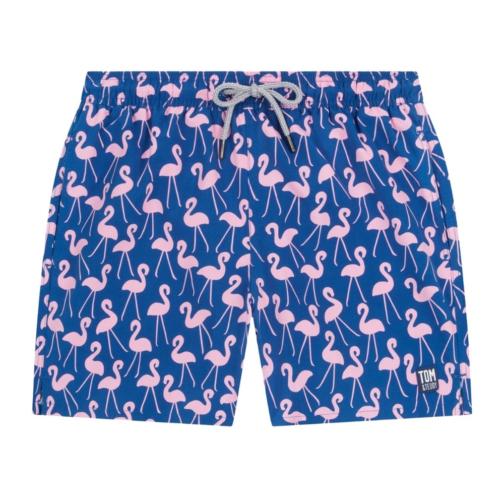 Tom & Teddy Rose Flamingos Classic Swim Shorts - Size Boys 11/12